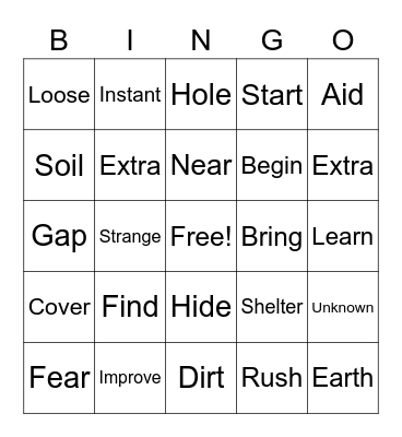 SYNONYMS Bingo Card