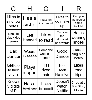 Friendship Friday Bingo Card