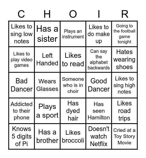 Friendship Friday Bingo Card