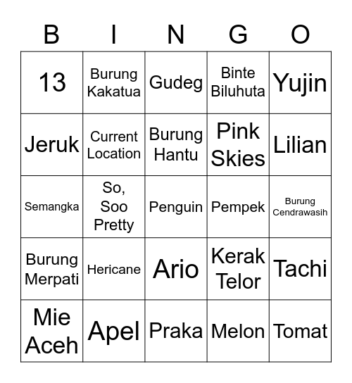 Surya Bingo Card