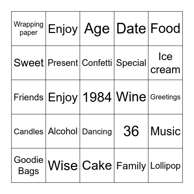 Birthday Bingo Card