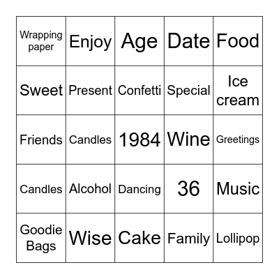 Birthday Bingo Card