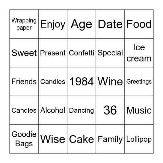 Birthday Bingo Card