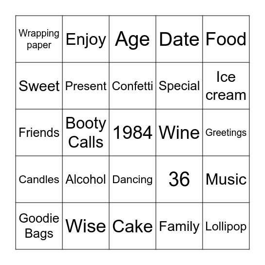 Birthday Bingo Card