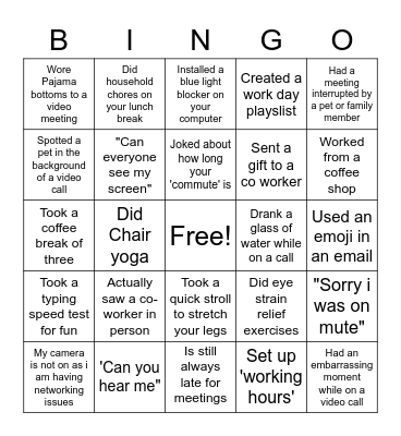 Lockdown Work Bingo Card