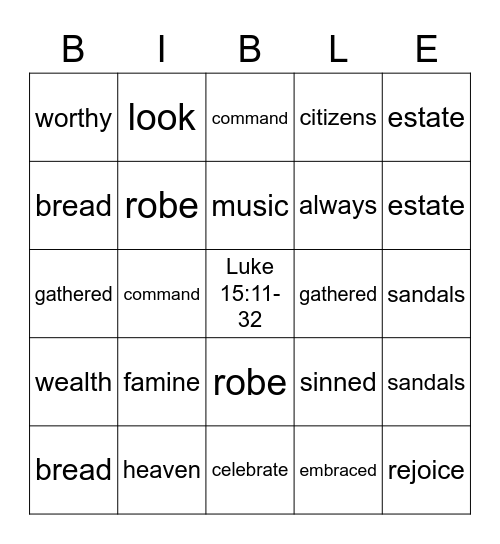 Prodigal Son Bingo Card