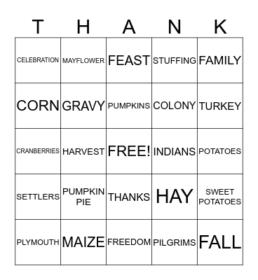 THANKSGIVING Bingo Card