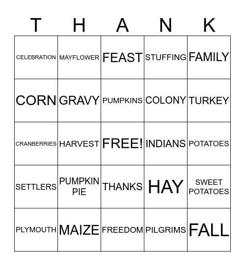 THANKSGIVING Bingo Card