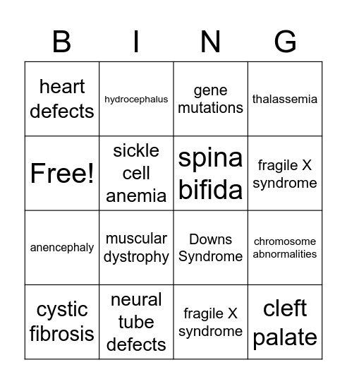 Prenatal Bingo! Bingo Card