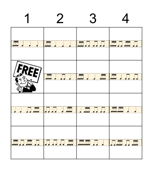 Find the Rhythm 16ths Bingo Card