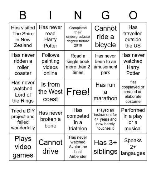 Untitled Bingo Card