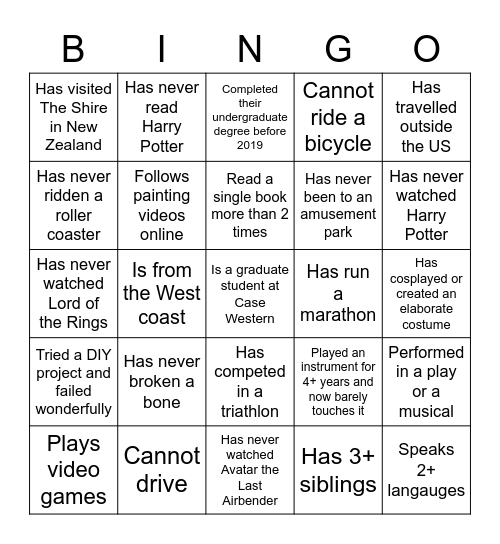Untitled Bingo Card
