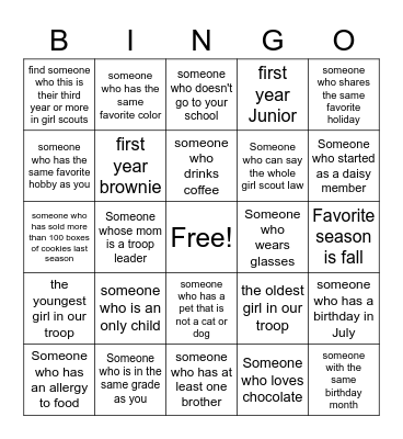 Girl Scout Bingo Card