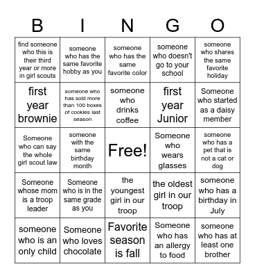 Girl Scout Bingo Card