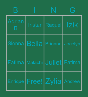 4th Grade Adventurers Bingo Card