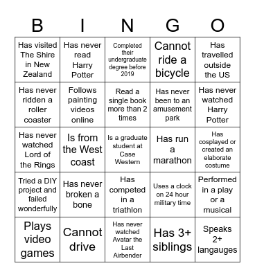 Untitled Bingo Card
