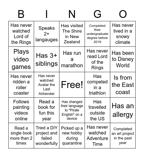Untitled Bingo Card