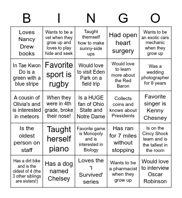 Mrs. Carroll's Homeroom BINGO Card