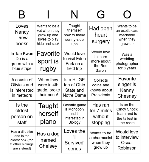 Mrs. Carroll's Homeroom BINGO Card