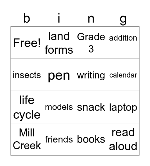 "First Day Bing" Bingo Card