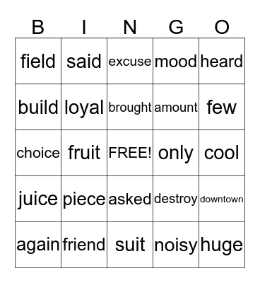 3,4,5 Spelling Words Bingo Card