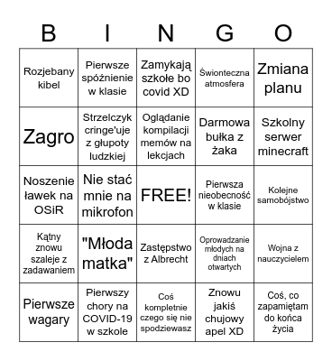 Bingo szkolne 2020-2021 Bingo Card