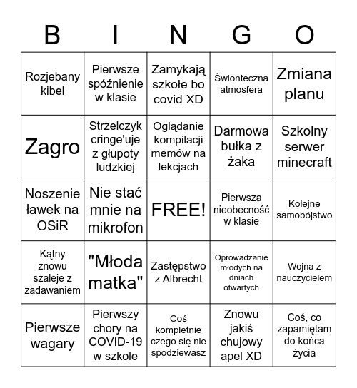 Bingo szkolne 2020-2021 Bingo Card