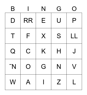 Spanish Alphabet Bingo Card
