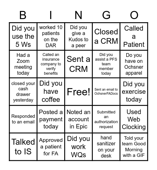 PFS Bingo Card