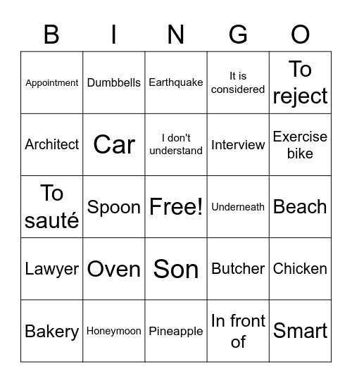 Esme Vocab Review #2 Bingo Card