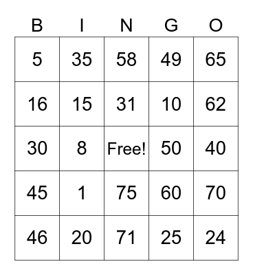 ASL Bingo Card