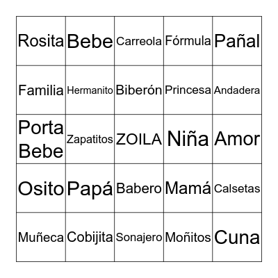 Zoila Reyna-Baby Shower Bingo Card