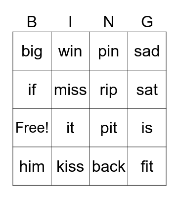 Phonics Bingo Card