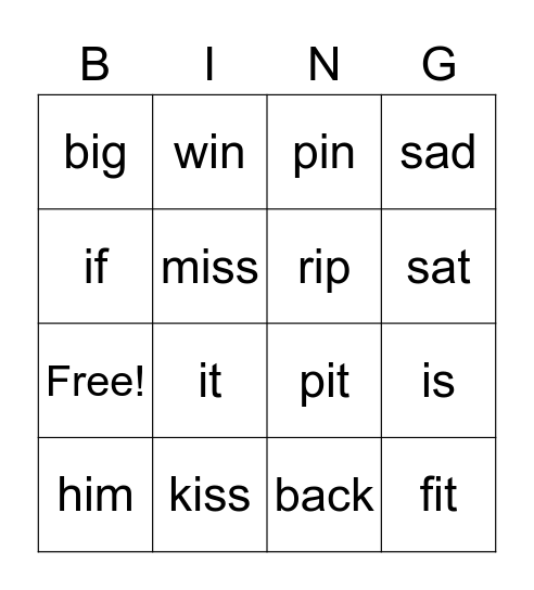 Phonics Bingo Card