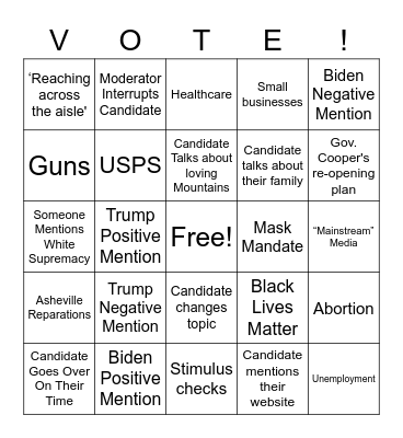 NC-11 Debate Night Bingo Card