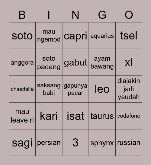 k's bigo Bingo Card