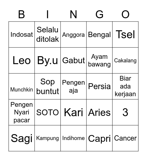 Hangyul Bingo Card