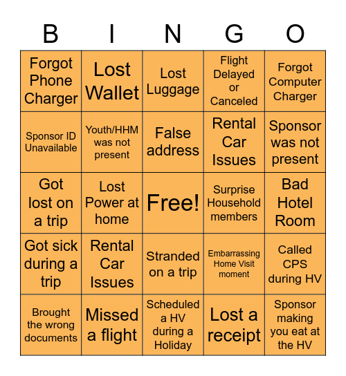 HS/PRS Bingo Card