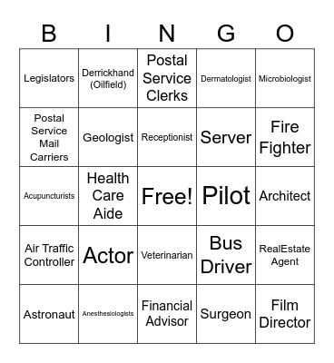 Occupation Bingo Card