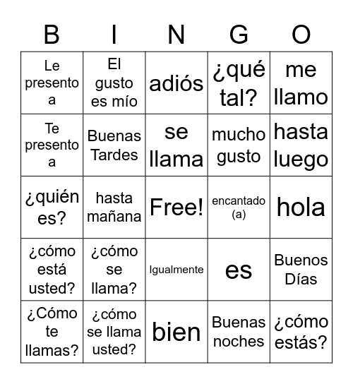 Ryguys Español Board Bingo Card