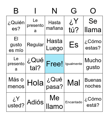 Spanish Bingo Card