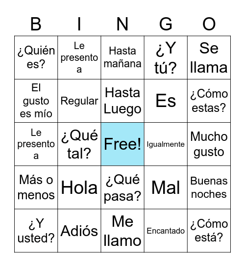 Spanish Bingo Card