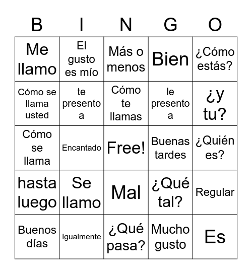 Spanish Binog Bingo Card