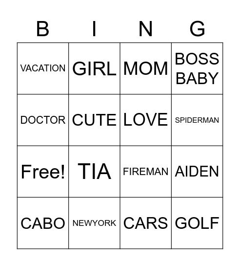 HAPPY BIRTHDAY AIDEN Bingo Card