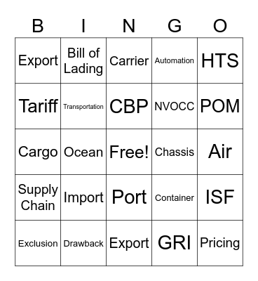 Logistics Bingo Card