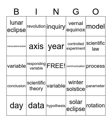 Science Vocabulary Bingo Card