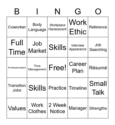 Employment Bingo Card