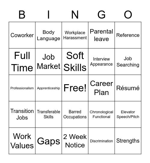 Employment Bingo Card