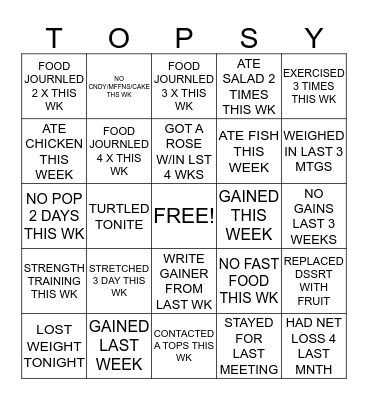"H"oliday TOPSY Bingo Card