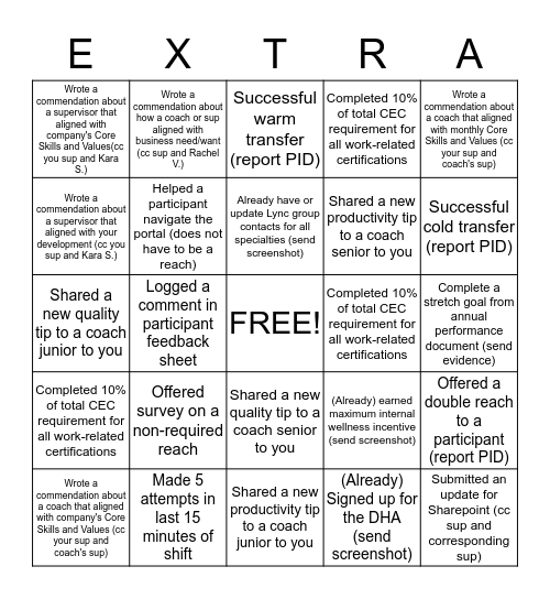 Dec 2014 team competition Bingo Card